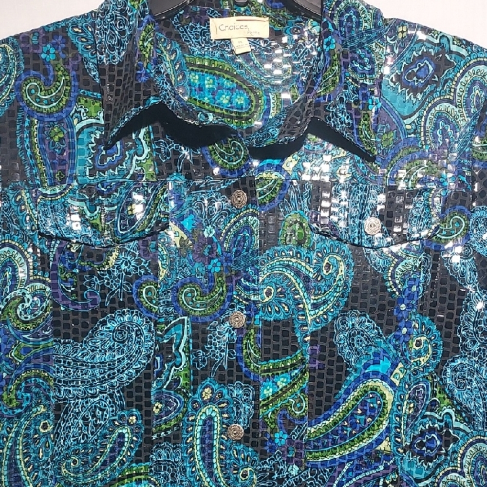 Choices Petite Sequin Paisley‎ Lightweight Shirt Jacket Womens Size Petite Large